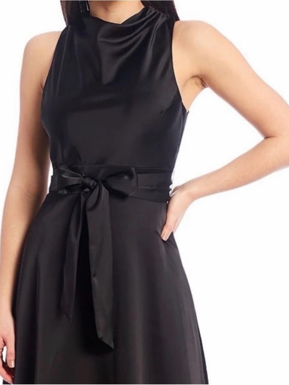 Antonio Melani Kinnon Black Satin Midi Dress (6)